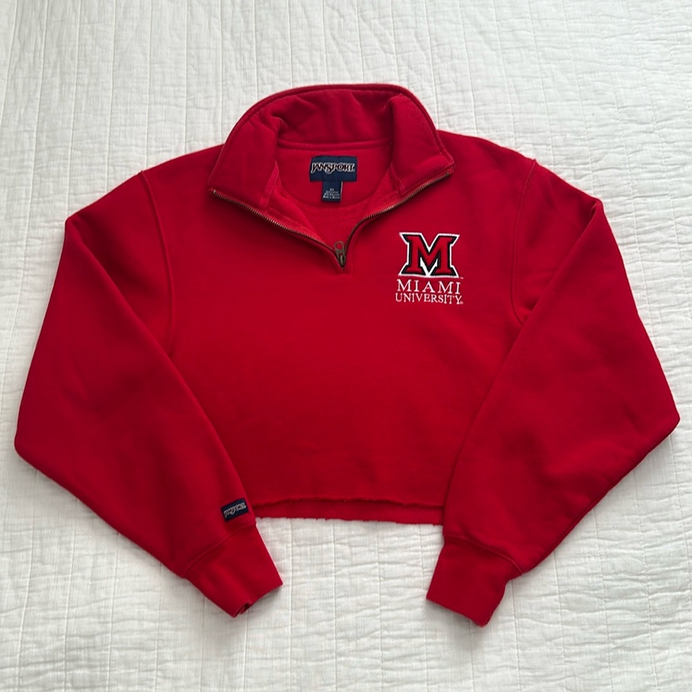 Red cropped Jansport Miami University sweatshirt